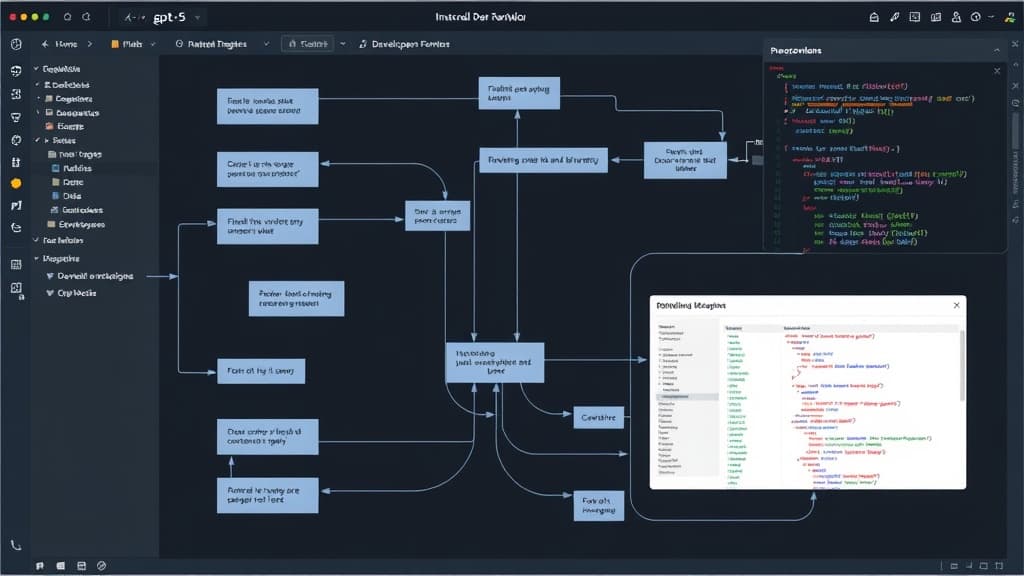 Development workflow for gpt-5: advancements in natural language understanding technical diagram style modern UI design devel