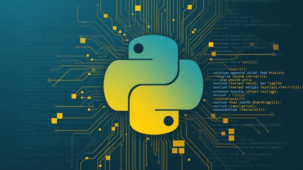Abstract visualization of python 3.13: enhanced asyncio performance code elements programming concept developer tools modern