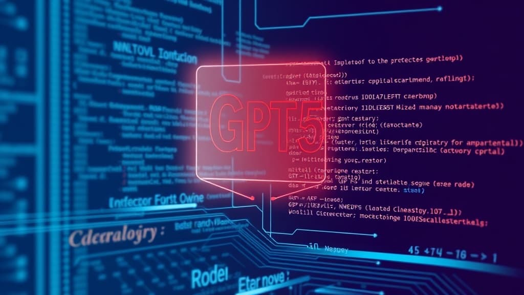 Professional technical illustration of gpt-5: advanced code synthesis and debugging modern developer aesthetic clean minimal 