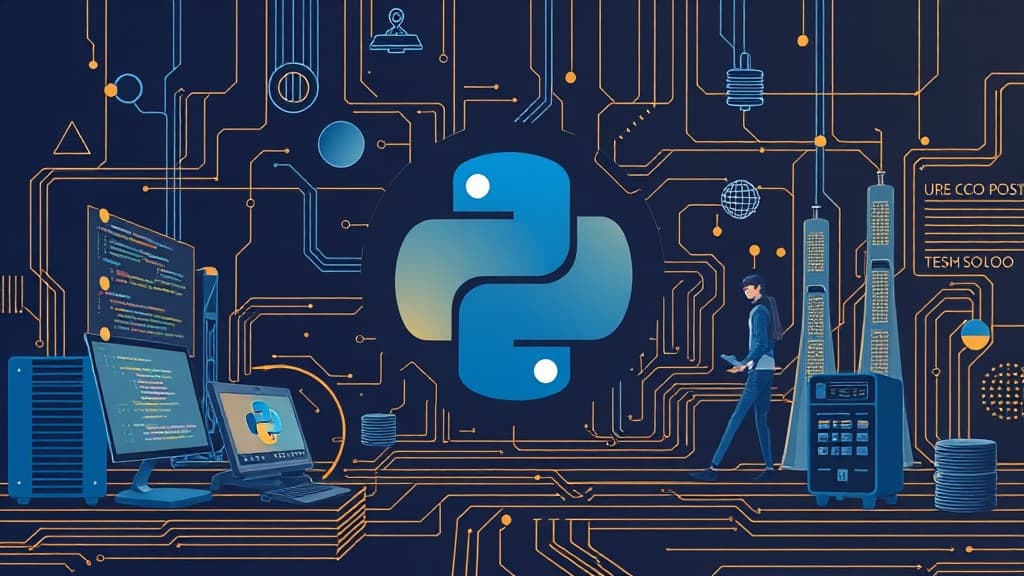 Technical concept art for python 3.14: new standard library modules for data science modern development environment clean min