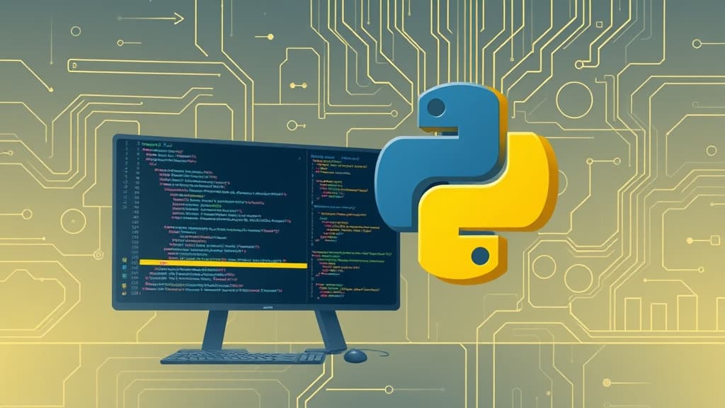 Technical concept art for python 3.13: enhanced asyncio performance modern development environment clean minimalist style tec